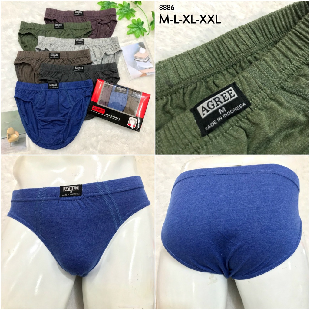 CD Pria Dewasa Agree M, L, XL, XXL/Celana Dalam Cowok Brief/Sempak Katun Polos Adem Karet Kerut Elas