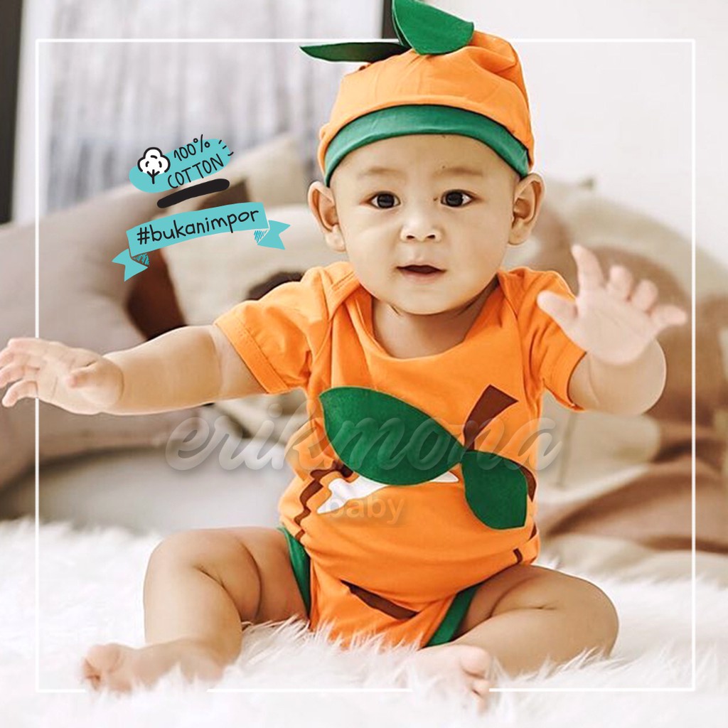 ✔️ baju bayi baju anak jumper bayi jeruk / orange baby romper ✔️