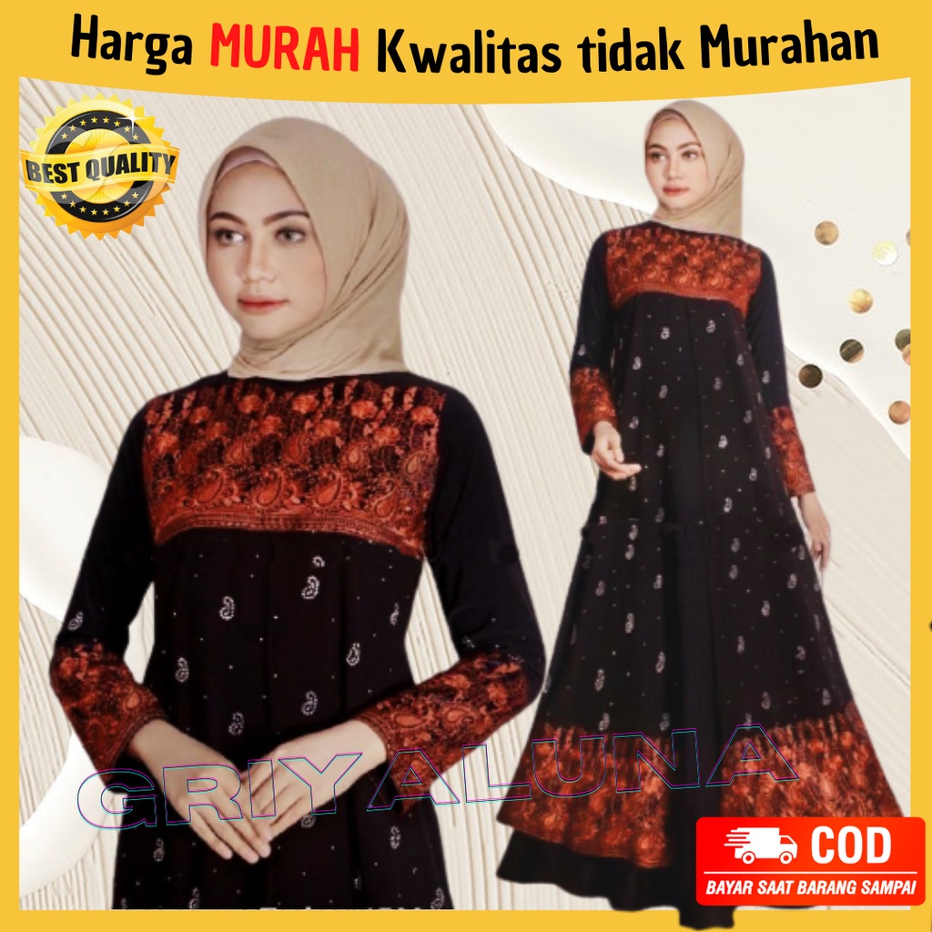Exclusive Baju Gamis Lebaran Abaya Wanita Muslim Bordir Hawa #423 Terbaru 2022