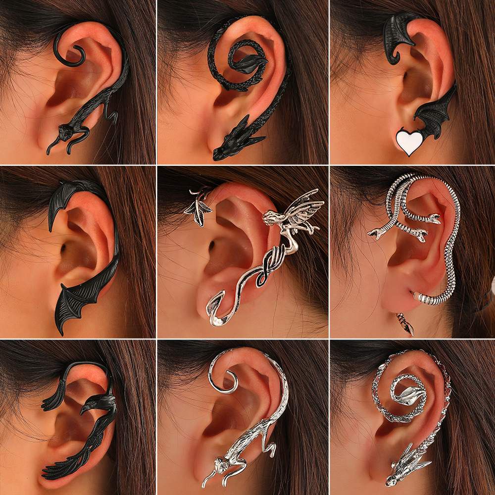 Anting Hoop Desain Kelelawar Peri Terbang Naga Demon Bahan Logam Gaya Gothic Untuk Aksesoris Perhiasan Wanita