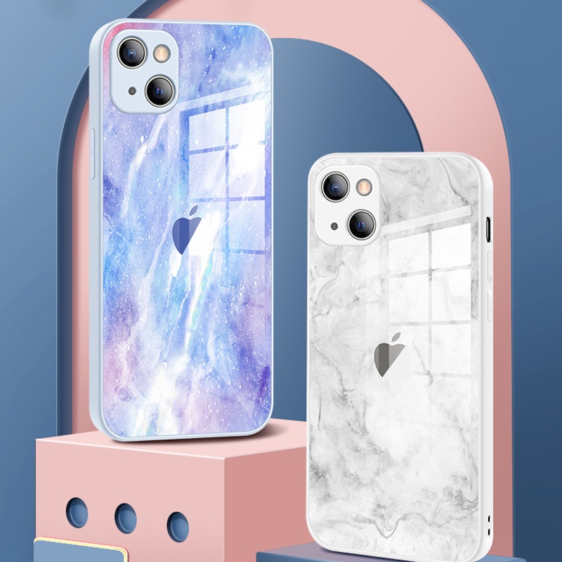 Marble Pattern Tempered Glass Case for iPhone 13 Pro Max 13Mini 12Pro 11 Xs Max XR X 12Mini 7Plus 8 Plus Cover