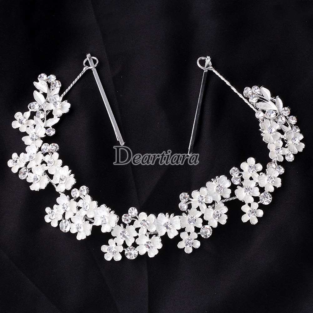 Headband Bentuk Bunga Aksen Berlian Bahan Alloy Gaya Retro Untuk Aksesoris Rambut Pengantin