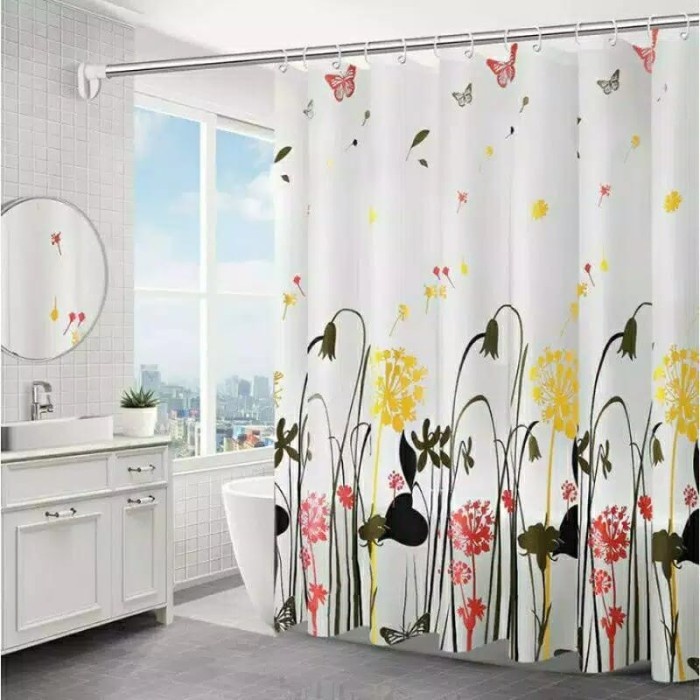 Paket Bundle Tiang Tirai Lengkap Dengan Cantolan Dan Tiang Tirai-IH Tirai Kamar Mandi / Shower Curtain Set