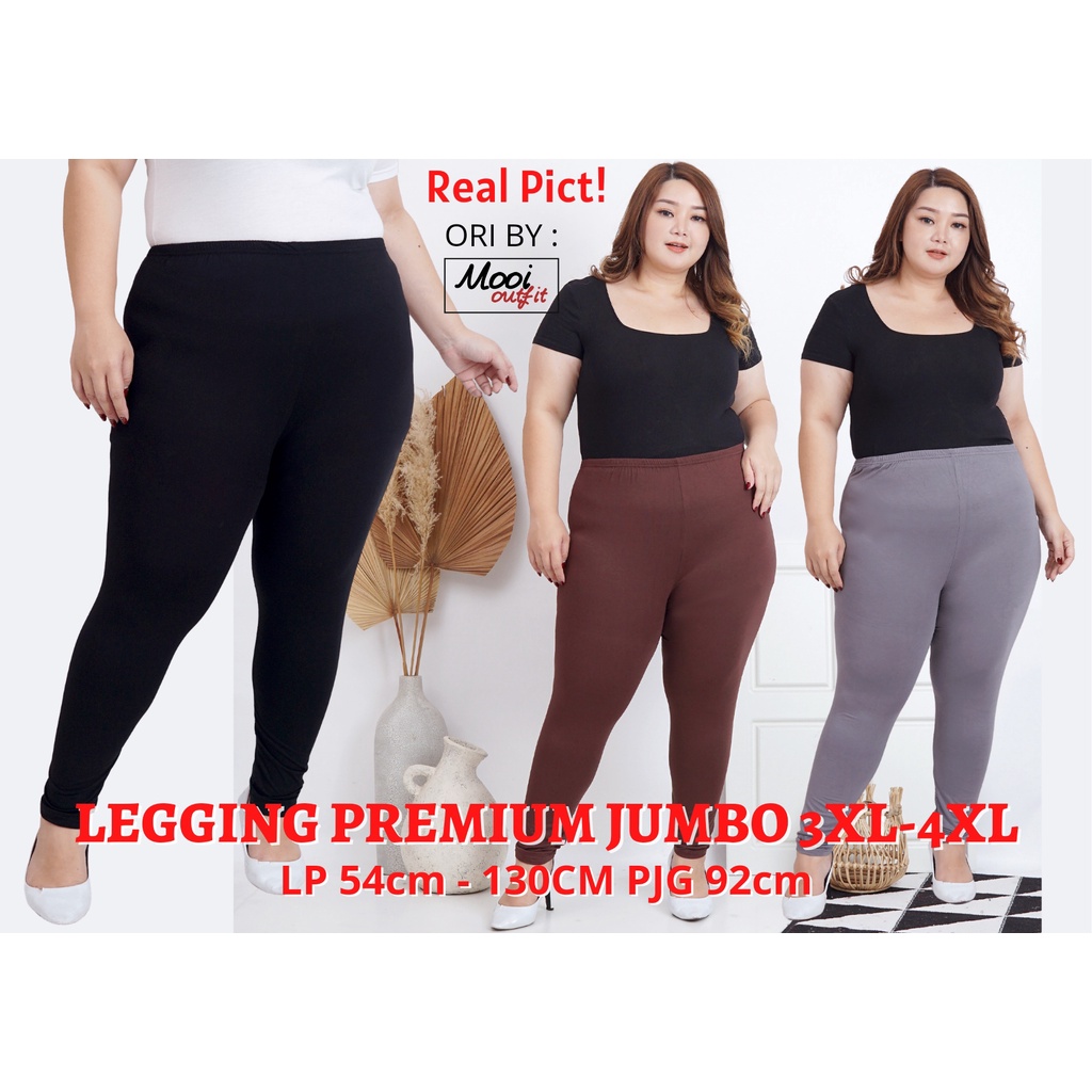 Mooi Outfit - Legging Wanita Jumbo Tebal Premium Bahan Kaos Celana Kekinian Big Size 100kg Pinggang Karet Melar Murah