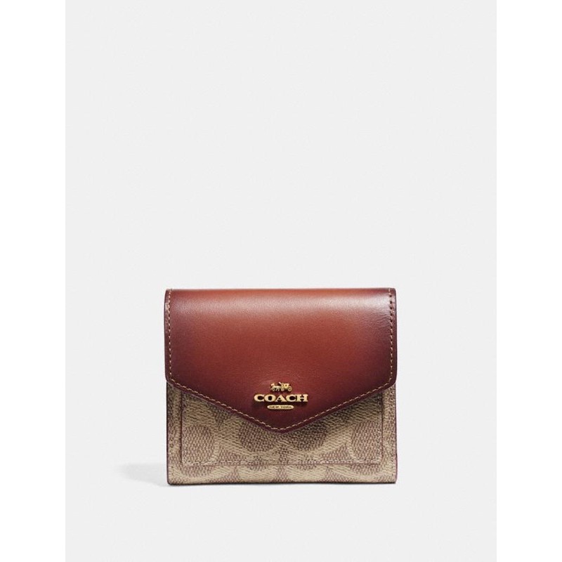 COC F31548 Small Wallet In Colorblock Signature Canvas - Brown