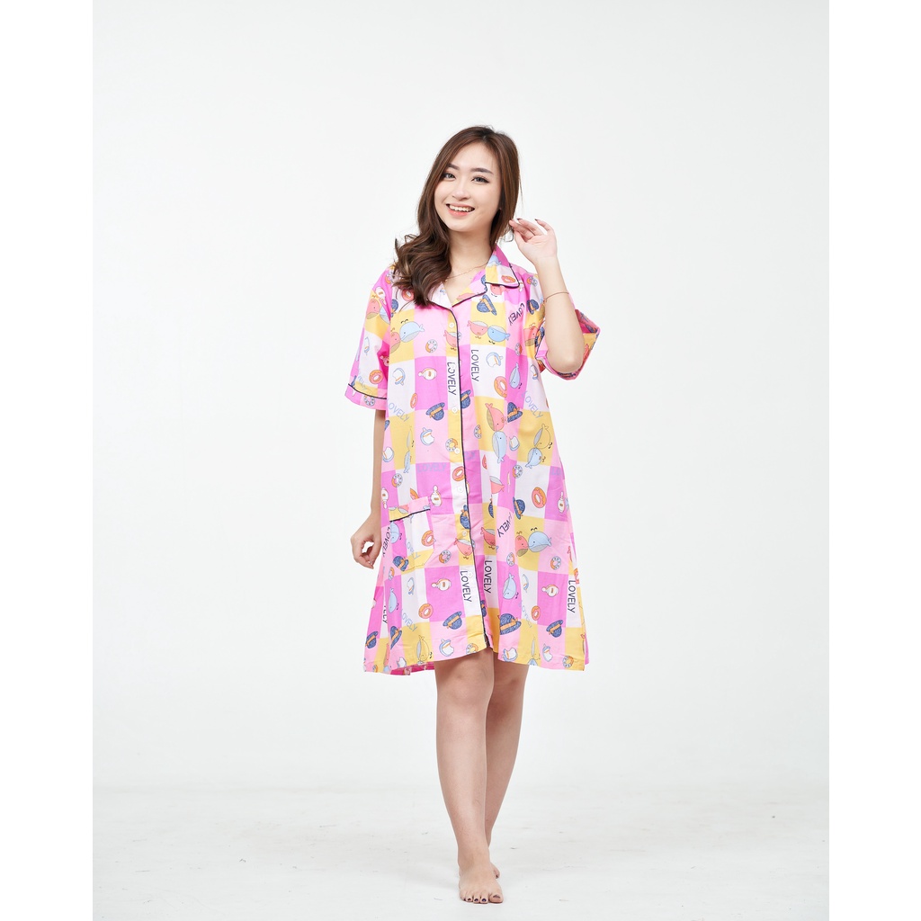 IZANY Piyama Daster All size L Katun Eropa Premium List-LOVELY PINK