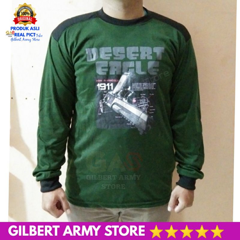 GILBERT ARMY STORE Kaos Dekker Pria Lengan Panjang Gambar Senapan Serbu Desert Eagle Hijau Hitam All Size Tshirt Distro Terbaru