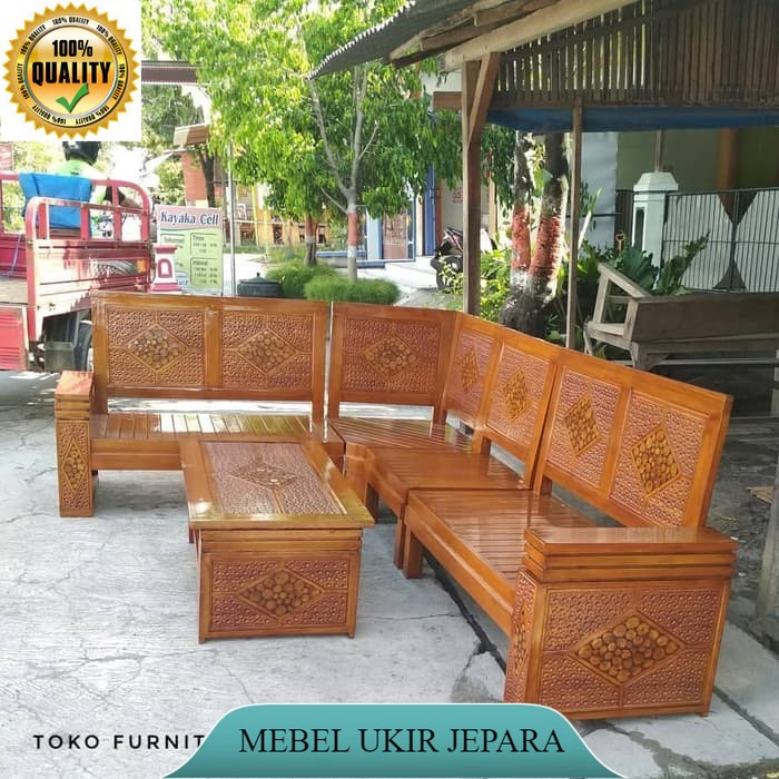 set Kursi Sudut Minimalis Kayu Jati Mebel Jepara