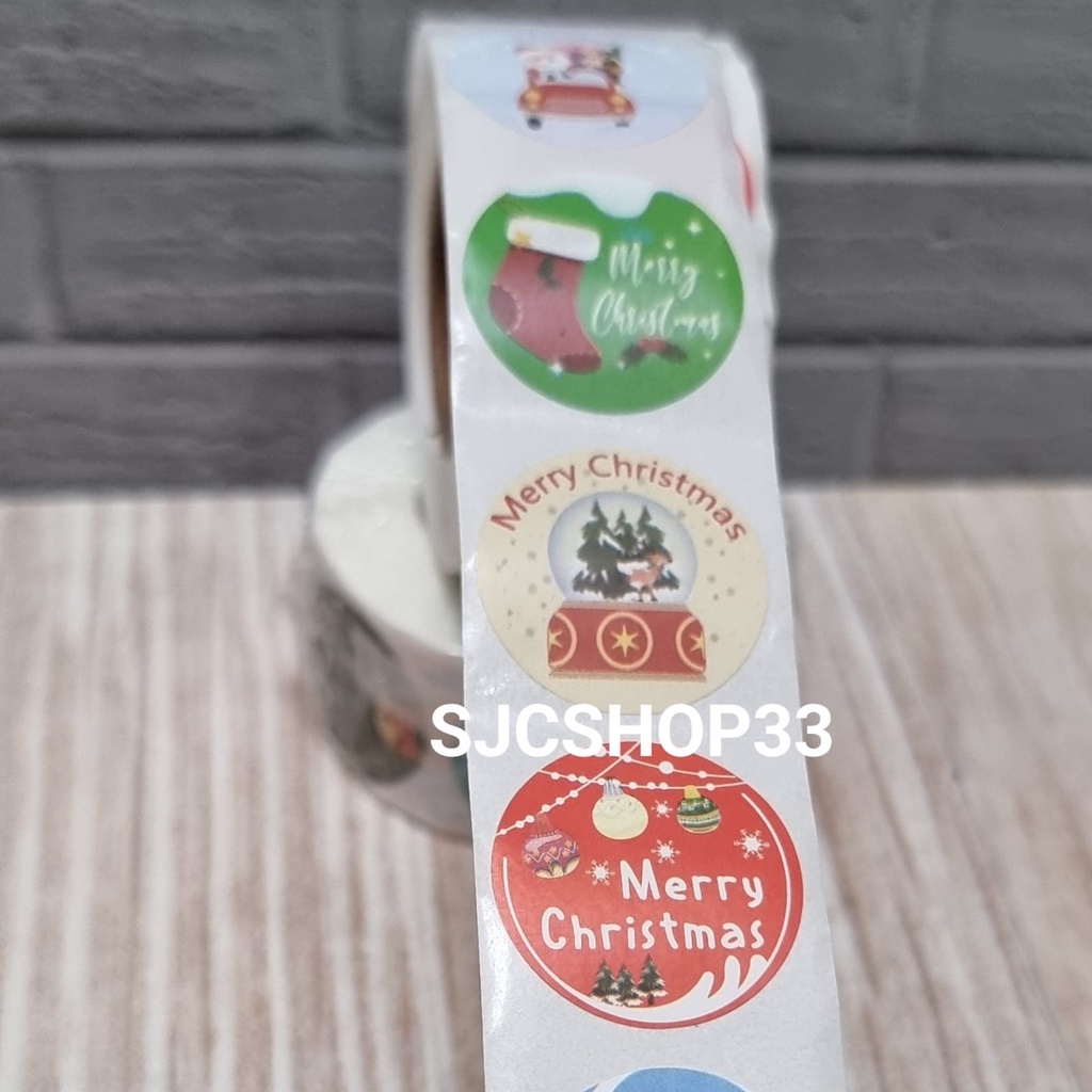 sticker label christmas B / natal mix 1 roll isi 500 pcs