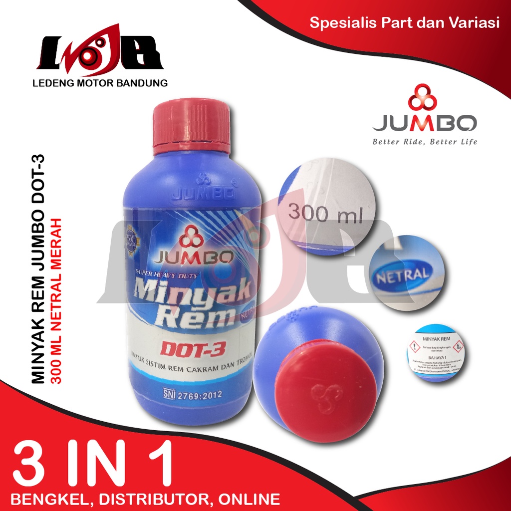 Oli Minyak Rem Jumbo DOT 3 300ML Cairan Minyak Rem Brake Fluid Netral Merah Cakram Motor