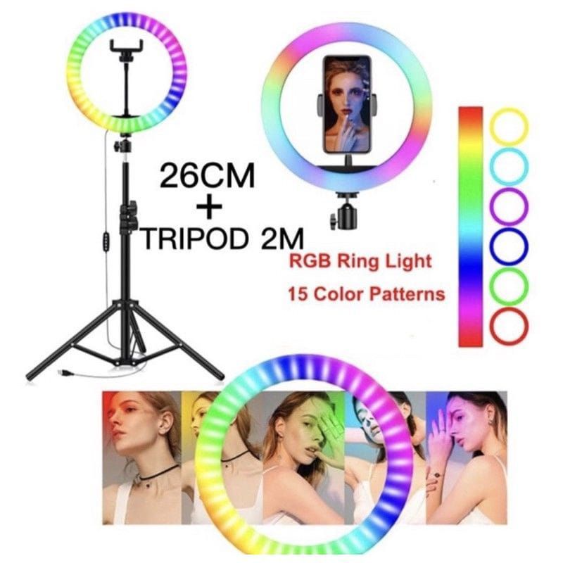 RINGLIGHT 26CM VLOG LIVE SELFIE + CAMERA TRIPOD 2,1 METER MULTIFUNGSI