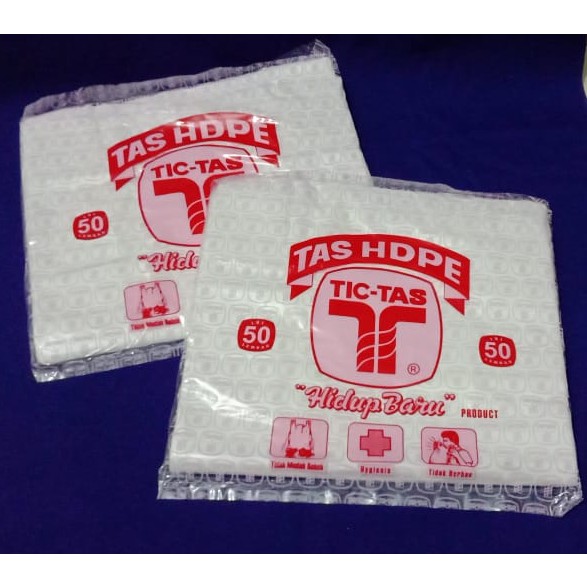 TERBAGUS!!! Kantong Plastik Kresek TIC-TAS HDPE Putih Ukuran 28 - Besar (50 Pcs)