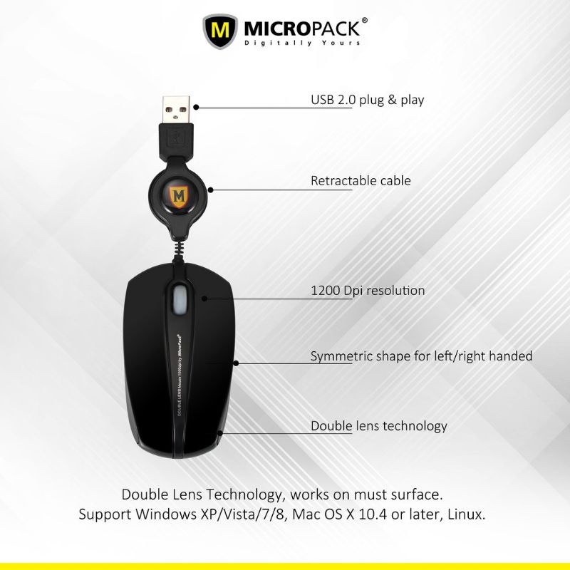 Micropack Mouse Mini Double Lens Retractable MP-296R