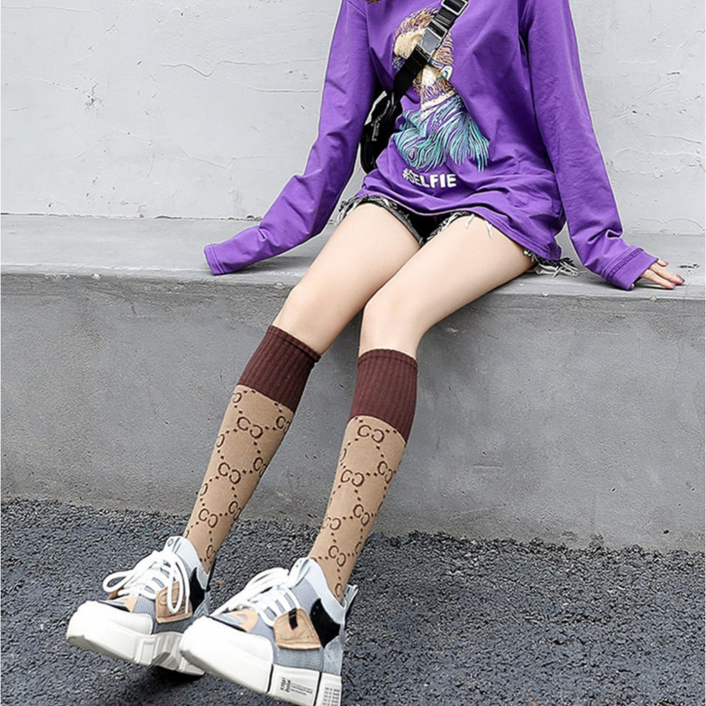 KK-57 kaos kaki wanita sebetis cotton tebal branded korea motif socks import jepang