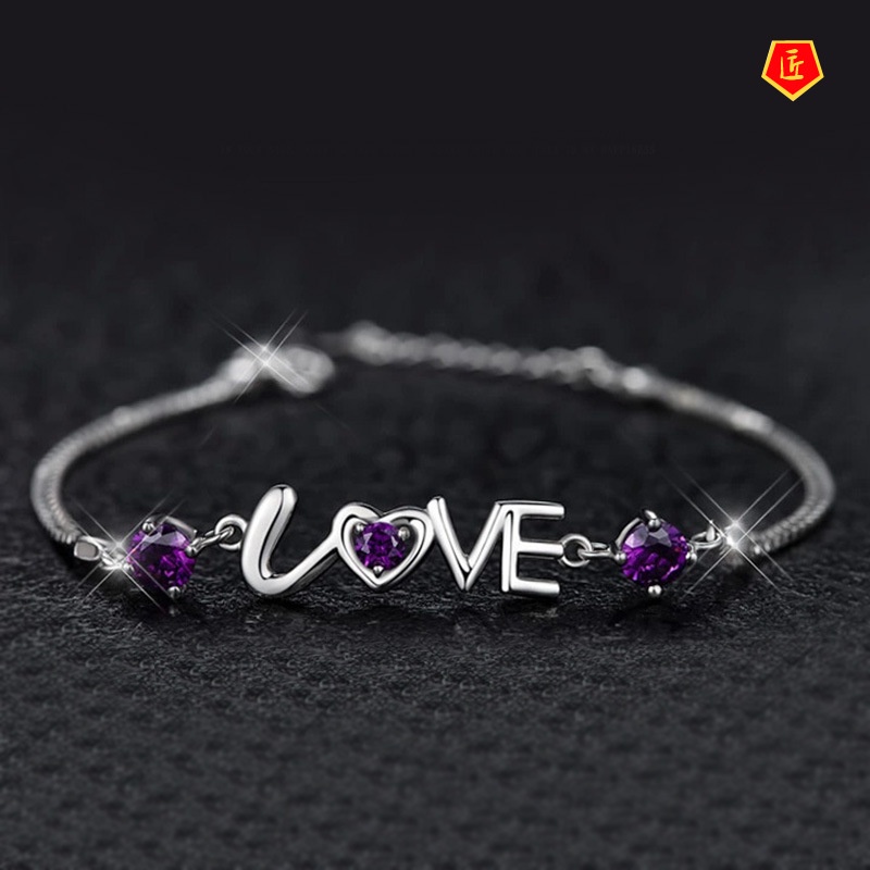 [Ready Stock]Simple Elegant Love Double Diamond Romantic Silver Bracelet