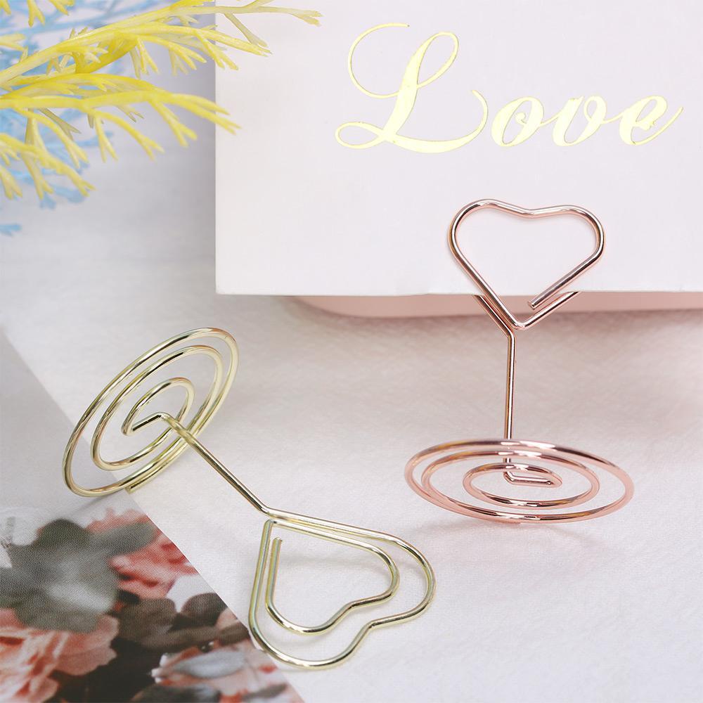 Wonder 1/5PCS Tempat Kartu Mode Romantis Penjepit Kertas Bentuk Hati Rose Gold Perlengkapan Pernikahan Foto Klip