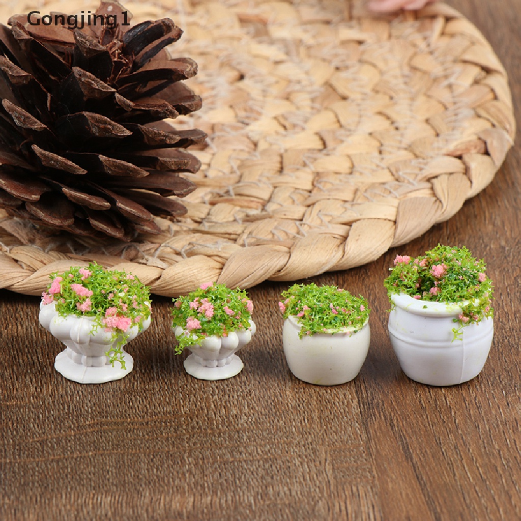 Gongjing1 2pcs Miniatur Pot Bunga / Tanaman Bonsai Skala 1: 12 Untuk Aksesoris Rumah Boneka