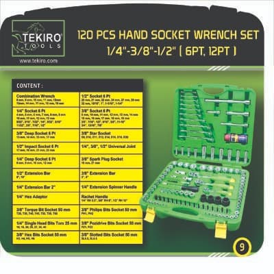 TEKIRO 1/4&quot; - 3/8&quot; - 1/2&quot; DR. SOCKET SET 6 PT / 12 PT (SM) 120 PCS