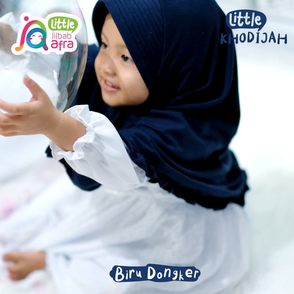 Jilbab Instan Anak Little Khodijah Biru Dongker - Little Jilbab Afra - Bahan Kaos, Adem &amp; Lembut
