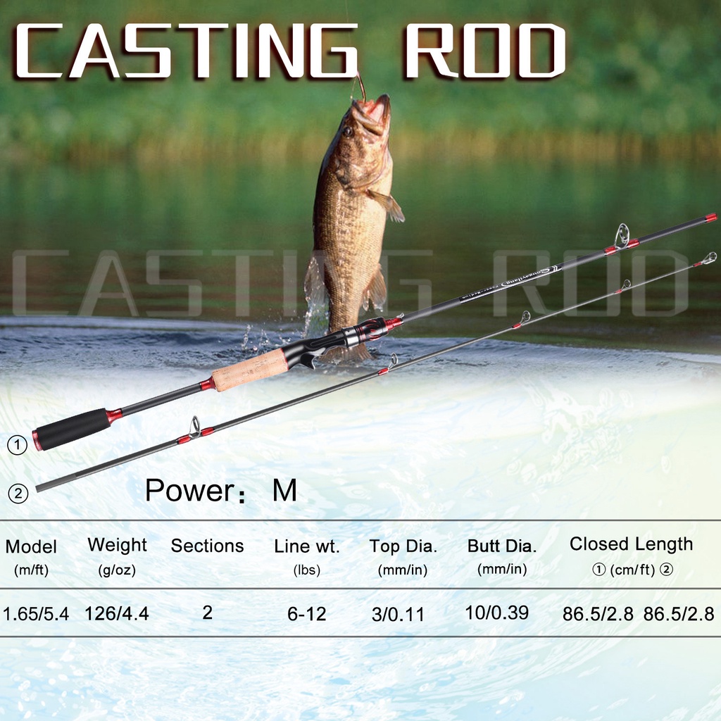 Sougayilang Spinning / Casting Fishing Rod Cork Handle 1,65 Meter 2 Bagian Fishing Rod 6-12 LB Fishing Rod untuk Memancing Air Tawar / Air Asin