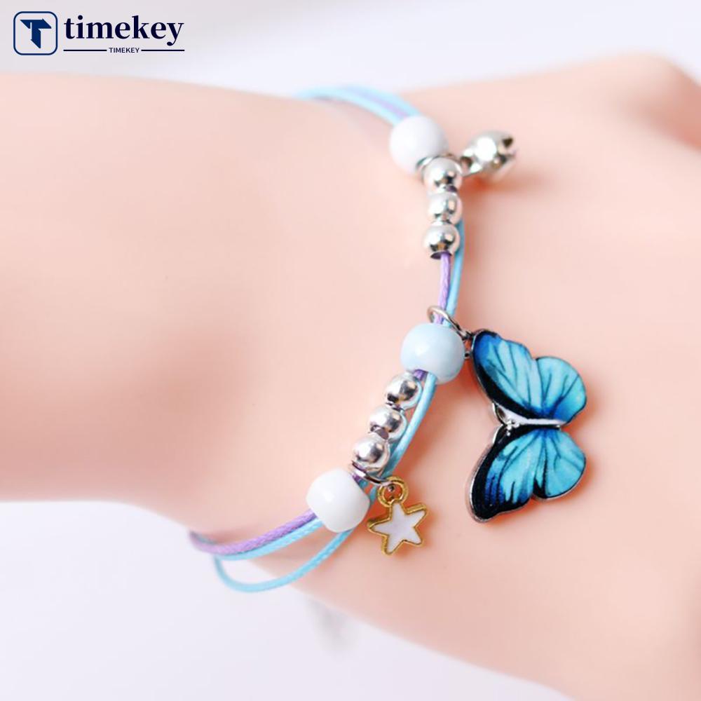 Timekey Gelang Tangan Rantai Banyak Lapis Aksen Kupu-Kupu Untuk Wanita D3I8