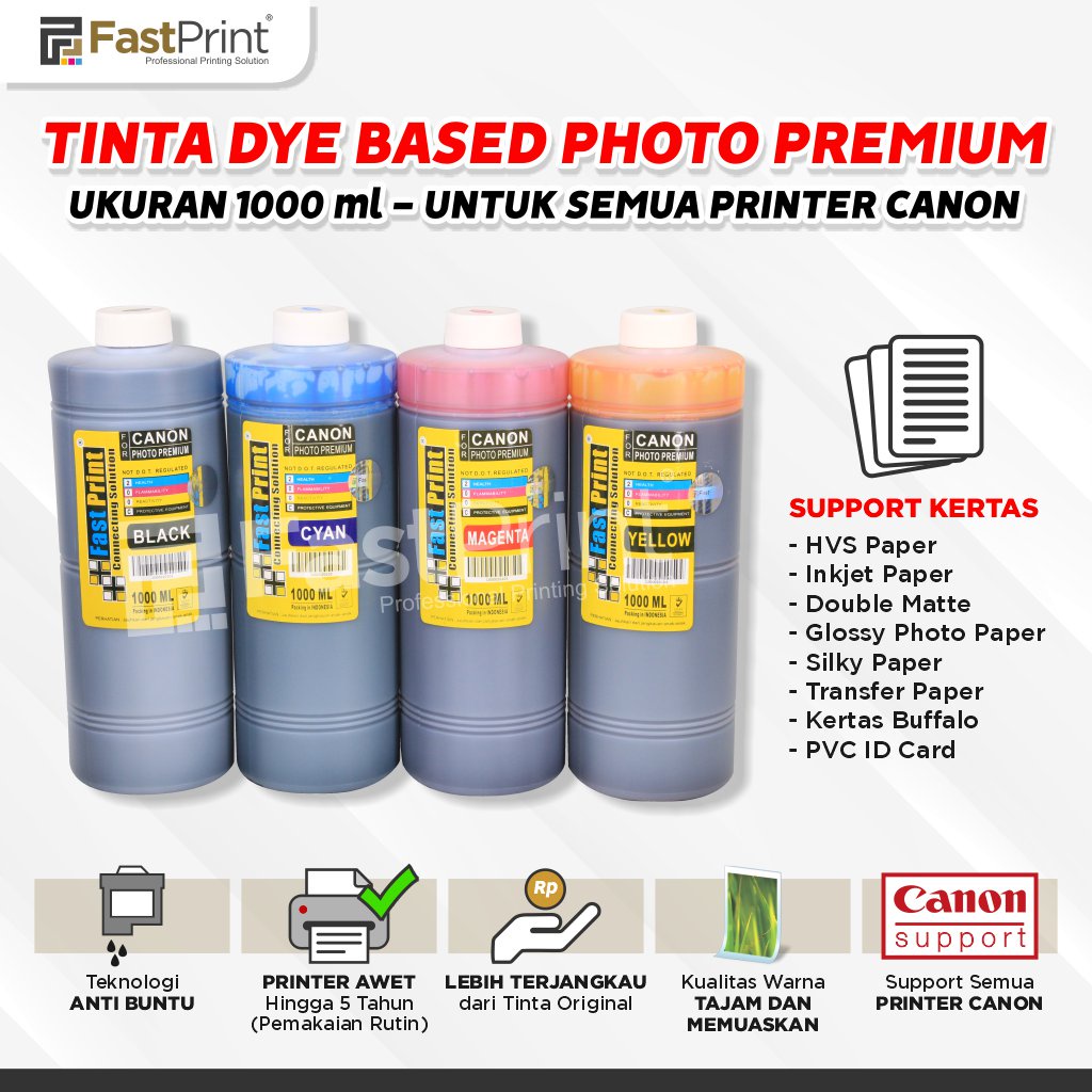 Fast Print Dye Based Photo Premium Canon - Black - 1000 ML