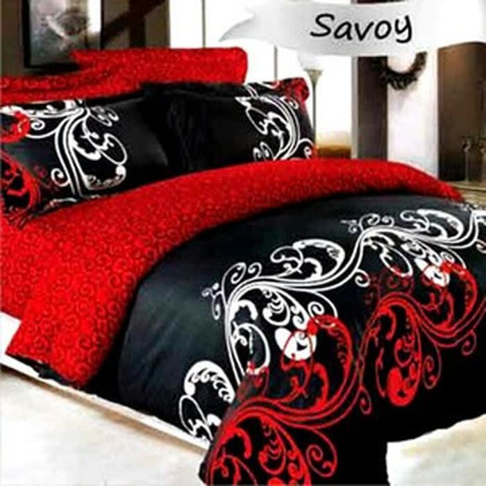 sprei katun motif savoy merah hitam ukuran 180x200