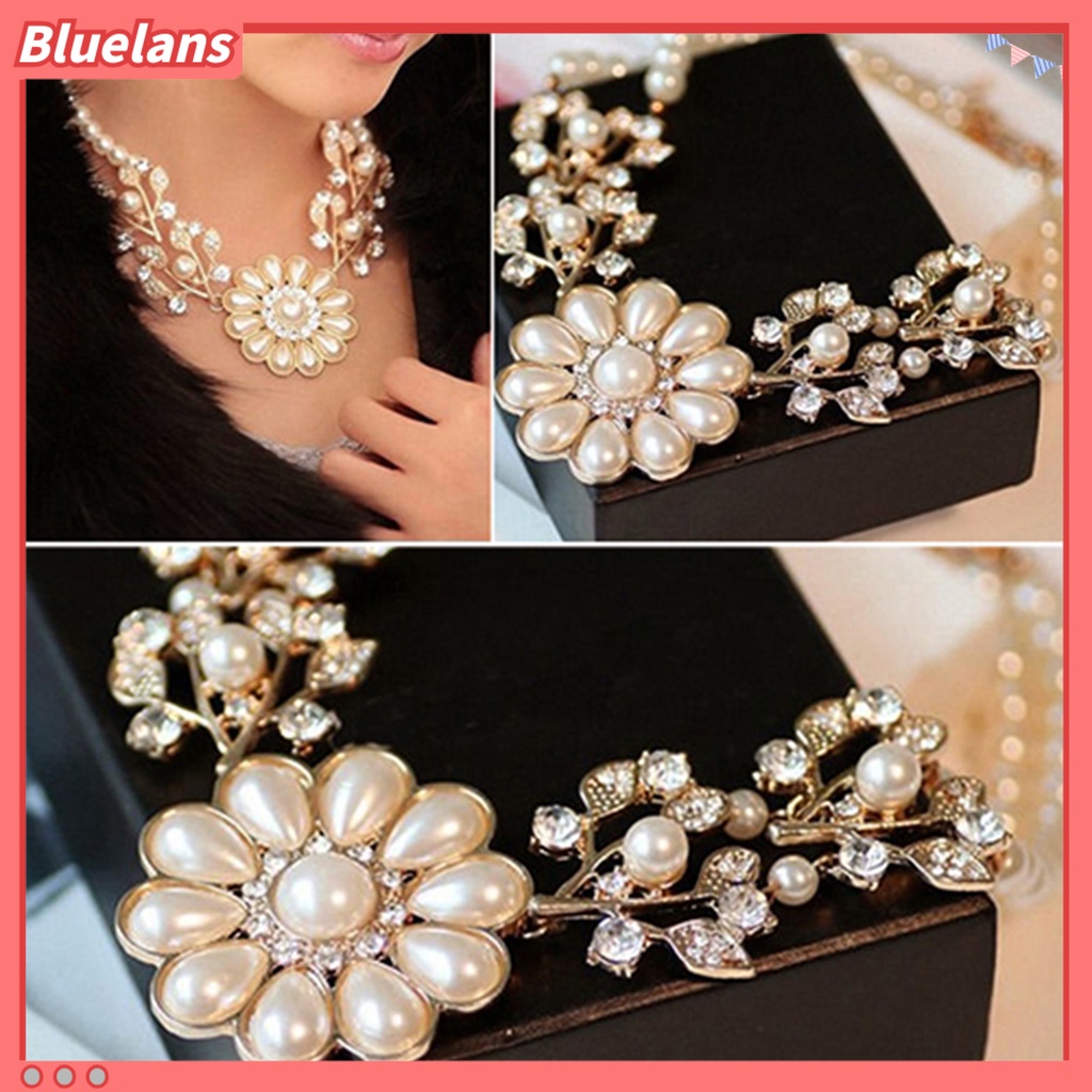 Bluelans Double-Layer Flower Pendant Faux Pearl Elegant Chain Necklace