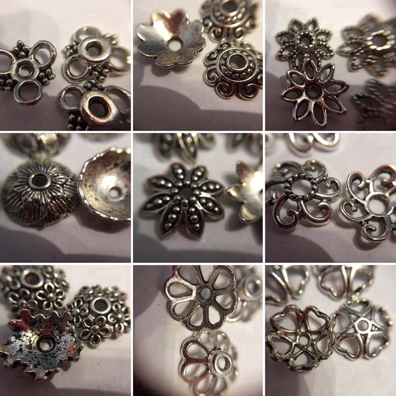 45g Wholesale Tibetan Silver Mixed Flower Shape Bead Caps For Jewelry Making (About 150 Pcs)