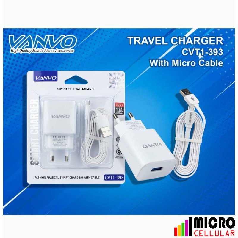 Charger VANVO CVT1-393 1.2A + Kabel MicroUSB ORIGINAL - Garansi Resmi 1 Tahun