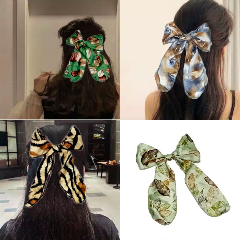 Ikat Rambut Korea Pita Ribbon Polos dan Pita Silk Print