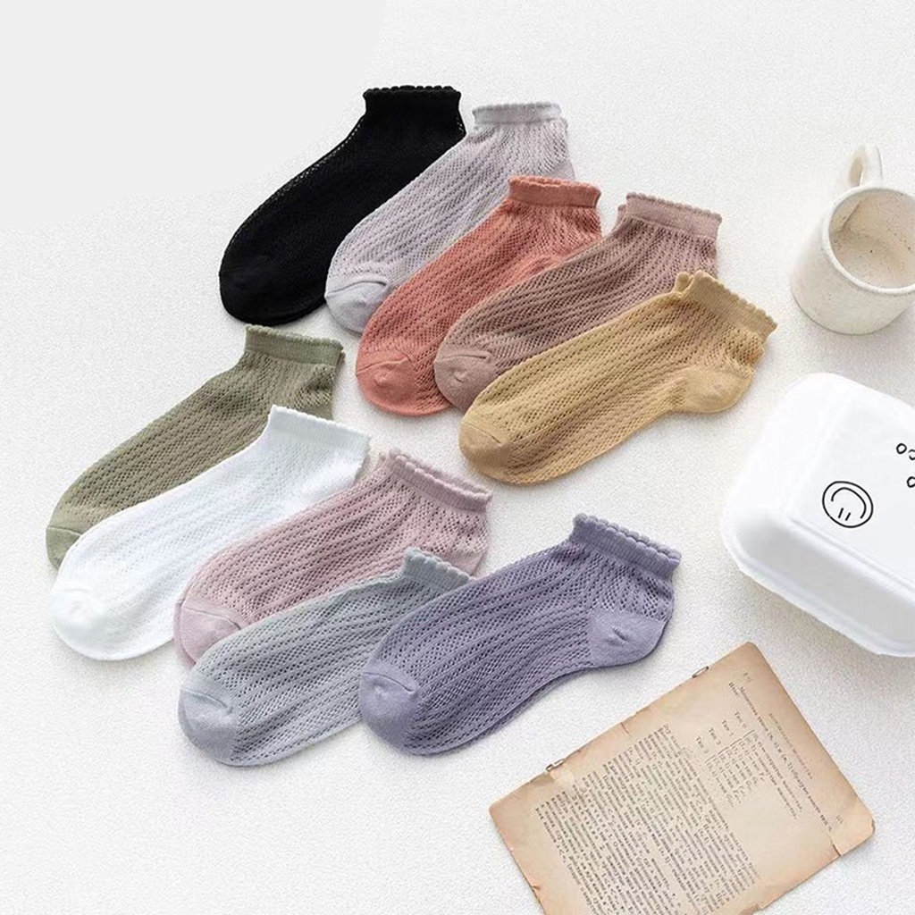 BRGUNIK Kaos Kaki Wanita Motif Polos Pattern Garis Fashion Korea Women Sock Import Murah KK006