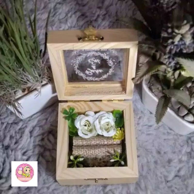 KOTAK CINCIN KAYU UNIK SPESIAL MAHAR PERNIKAHAN / TUNANGAN BONUS GRAFIR NAMA HAND