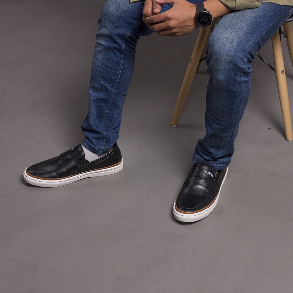 MYRON BLACK |ManNeedMe x NAZ| Sepatu Sneakers Pria Casual Slip On Shoes ORIGINAL