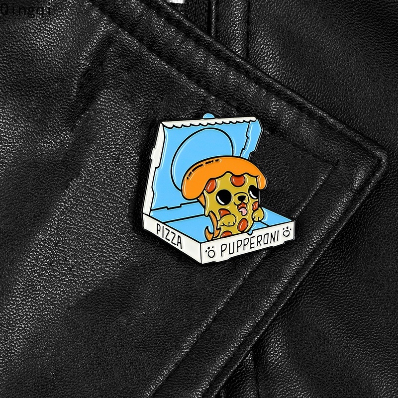 Bros Pin Enamel Bentuk Pizza / Anjing Kartun Lucu Untuk Aksesoris Fashion