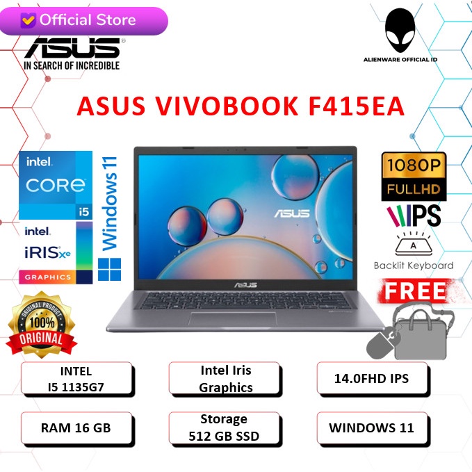{MahesStore} ASUS VIVOBOOK 14 F415EA i5 1135G7 8GB 512SSD/256SSD W10 14.0FHD IPS - 8GB/256GB SSD Non