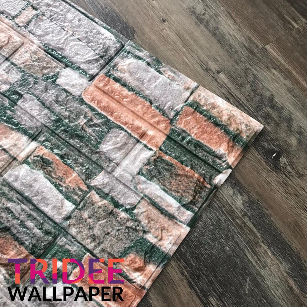 Wallpaper Foam 3D Motif Batu Bata Natural |TRIDEE NATURAL STONE BLACK ORANGE