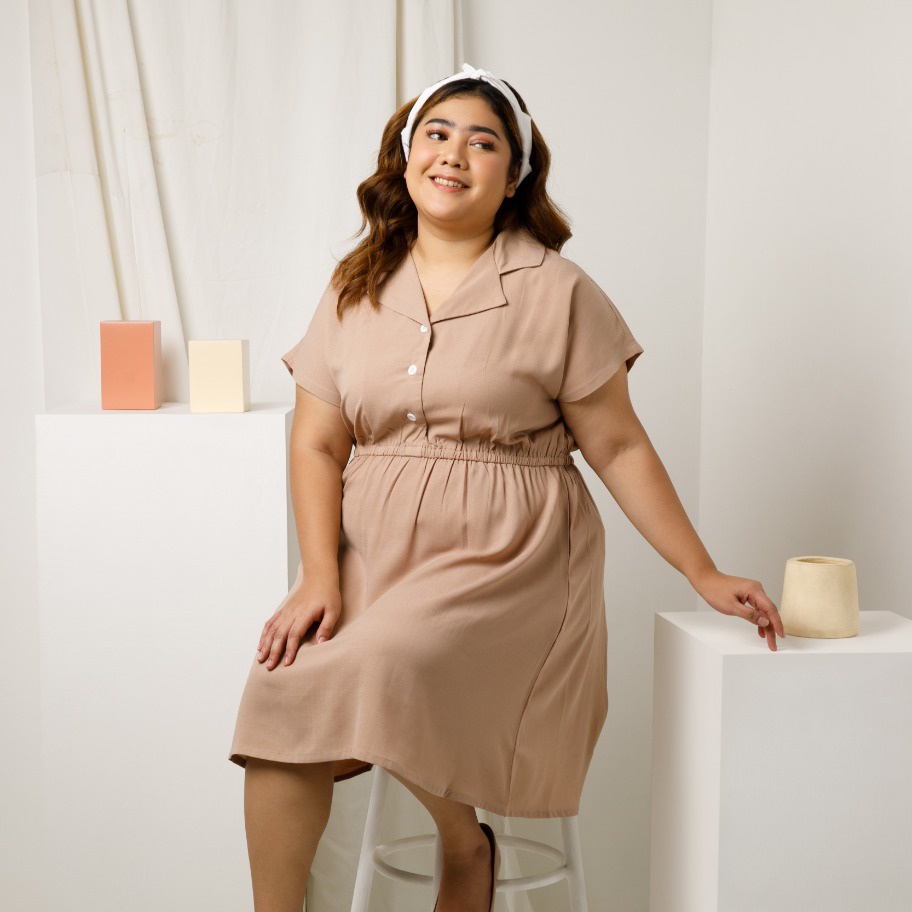 Sorabel - Henna Plain Collar Dress Big Size Jumbo