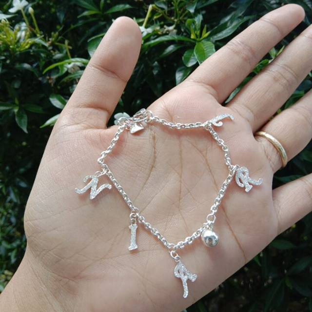 Gelang Nama Perak Asli (maksimal 6 huruf)