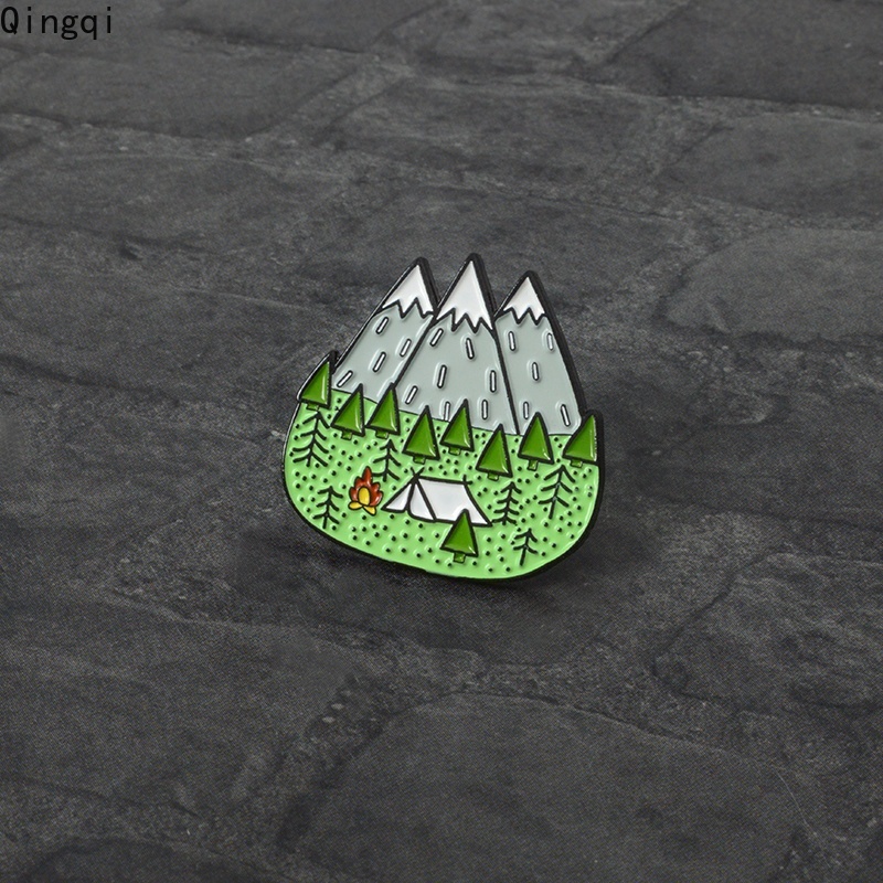 Bros Pin Enamel Desain Gunung Hutan Untuk Kerah Kemeja Denim Pria