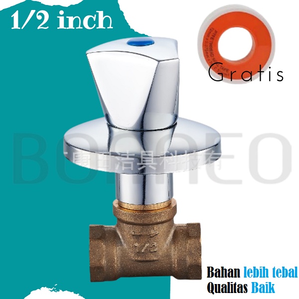 Stop Kran Tanam Kuningan | Kran Shower Tanam 1/2 Inch | Stop Keran tanam bahan tebal