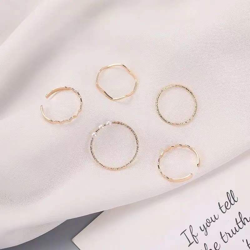 Set Cincin Model Gelombang Gaya Korea Untuk Wanita