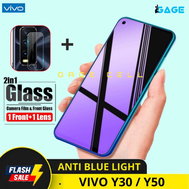 2in1 TEMPERED GLASS ANTI BLUE LIGHT CLEAR FULL LAYAR KAMERA VIVO Y30 Y50 SCREEN PROTECTOR