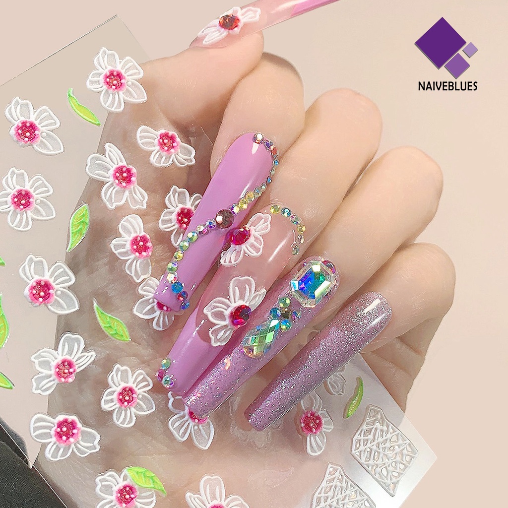 Naiveblue &gt; Stiker Kuku Motif Bunga / Daun 5D Untuk Nail Art DIY