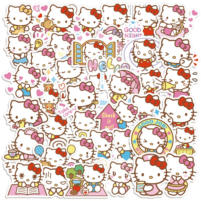 40 Hello Kitty stiker lucu kartun anime phone case Jurnal bahan Anak cangkir tangan Buku stiker Xiao