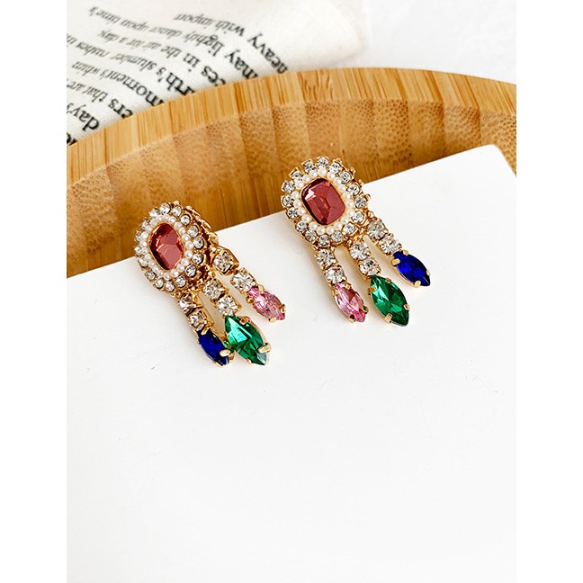 LRC Anting Tusuk Fashion Color Alloy Studded Tassel Earrings F91333