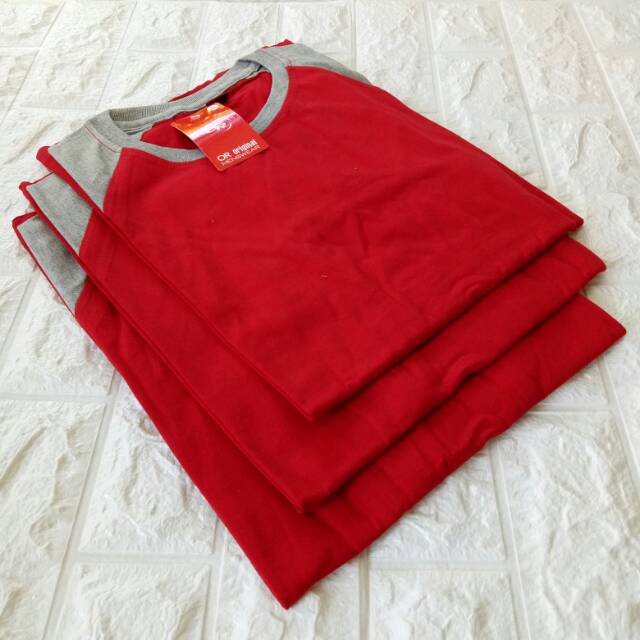 Kaos Polos Raglan  Merah Lengan Abumisty  3/4 uk M L XL XXL 20 22 S