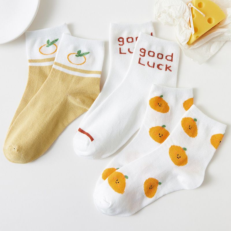 [littlecrab] Kaos Kaki Orange White Kaos Kaki Jeruk Oren Jingga Putih Kaos Kaki Panjang Cute Orange Women Socks Kaos Kaki Berkualitas High Quality Sock Korean Style