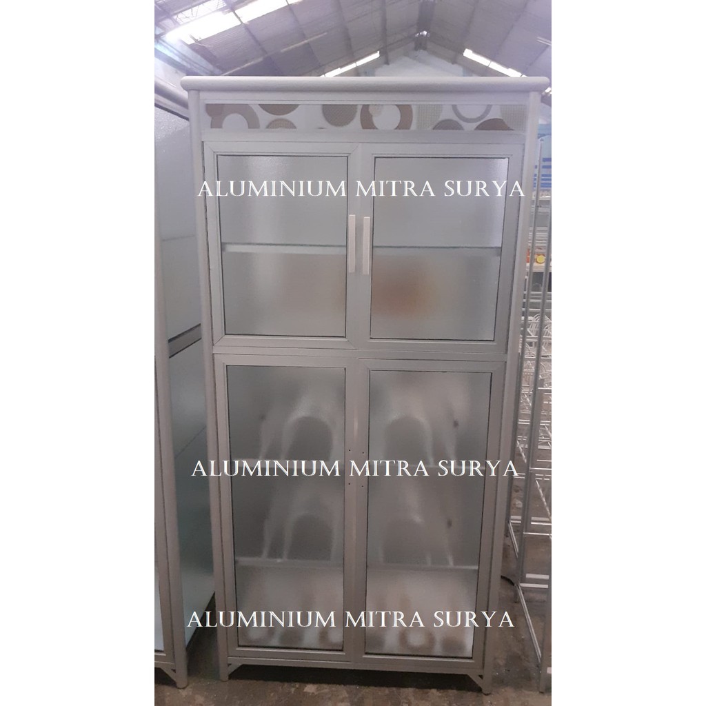 Rak Piring Lemari Aluminium Keramik Kaca Alumunium Almunium Full Box 2 pintu Kitchen Set Dapur