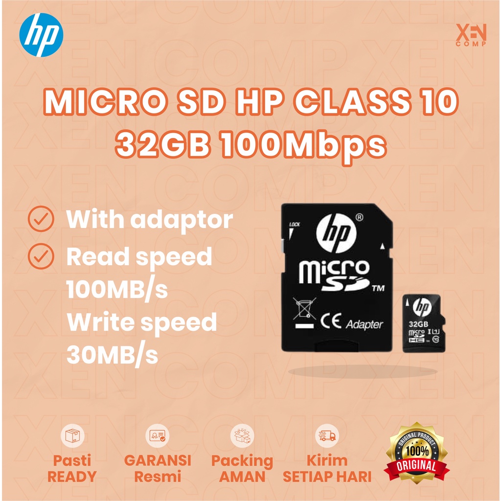 Micro SD HP Class 10 32GB 100Mbps w/Adaptor